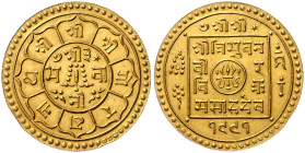 NEPAL, Virendra Vir Vikram, 1971-2001, Mohar VS 1991 =1934. 26,5mm; 5,59g.
Ware ist MwSt-befreit
VAT tax free
GOLD, vz-st
Frbg.27; KM 702