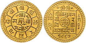 NEPAL, Virendra Vir Vikram, 1971-2001, Mohar VS 1981 =1924. 26,6mm; 5,59g.
Ware ist MwSt-befreit
VAT tax free
GOLD, f.st
Frbg.27; KM 702