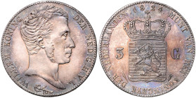 NIEDERLANDE, Willem I., 1815-1840, 3 Gulden 1824, Utrecht. 40mm; 32,28g; 6h.
 äußerst selten in der Erh., Prachtex., herrliche Patina, f.st
KM 49; D...