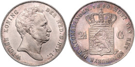 NIEDERLANDE, Willem I., 1815-1840, 2 1/2 Gulden 1840, Utrecht. 38mm; 24,93g; 6h.
 selten, schöne Tönung, vz+
Dav. 234; KM 67