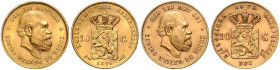 NIEDERLANDE, Willem III., 1849-1890, 10 Gulden 1875 (ss/vz); 1876 (vz/st). Je 22,5mm; 6,73g.
Ware ist MwSt-befreit
VAT tax free
GOLD, 2 Stk., ss/vz...
