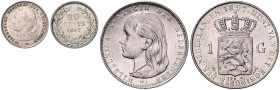 NIEDERLANDE, Wilhelmina I., 1890-1948, Gulden 1897. DAZU: 10 Cents 1897.
 2 Stk., vz
KM 117; 116