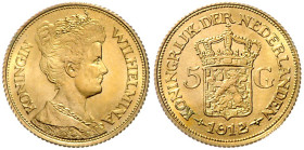 NIEDERLANDE, Wilhelmina I., 1890-1948, 5 Gulden 1912. 18mm; 3,36g.
Ware ist MwSt-befreit
VAT tax free
GOLD, ss-vz
KM 151; Frbg.350