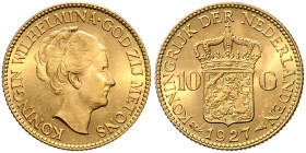 NIEDERLANDE, Wilhelmina I., 1890-1948, 10 Gulden 1927. 22,3mm; 6,73g.
Ware ist MwSt-befreit
VAT tax free
GOLD, f.st
KM 162; Frbg.351