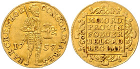 NIEDERLANDE, Varia, HOLLAND Dukat 1757. 3,45g.
 GOLD, ss/vz
Frbg.250; KM 12