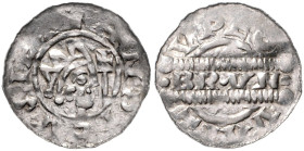 NIEDERLANDE / FRIESLAND, Bruno III., Graf von Friesland, 1038-1057, Denar o.J. Gekrönter Kopf mit Zepter r. Rs.BRVN zw. Barren. 18mm; 0,85g; 12h.
 ss...