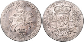 NIEDERLANDE / HOLLAND, Provinz der Vereinigten Niederlande, 1543-1795, Dukaton 1771. Silberner Reiter. 42,5mm; 32,33g; 12h.
 schöne Patina, f.vz
Dav...