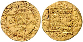 NIEDERLANDE / UTRECHT, Provinz der Vereinigten Niederlande, 1543-1795, Dukat 1612. 3,43g.
 GOLD, l.gewellt, ss
Frbg.284; Delm.963