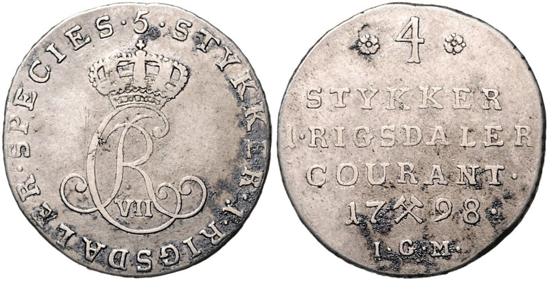 NORWEGEN, Christian VII., 1766-1808, 1/4 Reichstaler = 1/5 Speciedaler 1798 IGM,...
