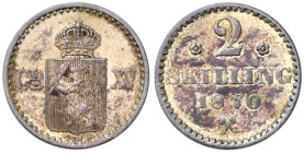 NORWEGEN, Carl XV., 1859-1872, 2 Skilling 1871. Rosetten. 1,5g.
Ware ist regelbesteuert
standard taxation
Tönung, vz-st
Sieg 4; KM 336