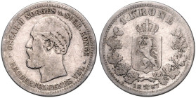 NORWEGEN, Oscar II., 1872-1905, Krone =15 Skilling 1887.
 s
Sieg 58; KM 357