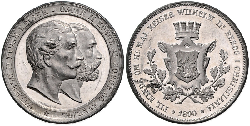 NORWEGEN, Oscar II., 1872-1905, Zinnmed. 1890 von Throndsen a.d. Besuch Wilhelm ...
