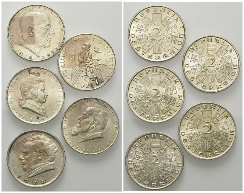 ÖSTERREICH, Erste Republik, 1918-1938, 2 Schilling Serie (5 Stk.), darin: 1928, ...