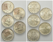 ÖSTERREICH, Erste Republik, 1918-1938, 2 Schilling Serie (5 Stk.), darin: 1928, Franz Schubert (f.st); 1929, Dr. Theodor Billroth (kl.Rdf., f.st); 193...