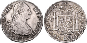 PERU, Carlos IV., 1788-1808, 8 Reales 1805 JP, Lima. 26,84g.
 ss+
KM 97
