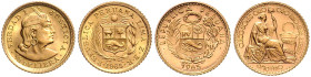 PERU, Republik, seit 1821, 5 Soles 1965. 14,9mm; 2,34g. DAZU:1/5 Libra 1965. 14,5mm; 1,58g.
Ware ist MwSt-befreit
VAT tax free
GOLD, 2 Stk., st
KM...
