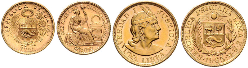 PERU, Republik, seit 1821, Libra 1965. 21,9mm; 7,98g. DAZU:10 Soles 1964. 17,9mm...