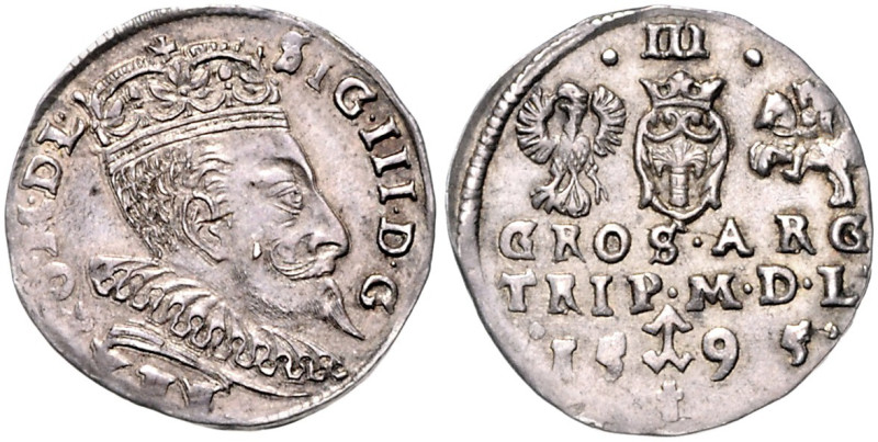 POLEN, Sigismund III., 1587-1632, Dreigröscher 1595, litauische Prägung. 21,5mm;...