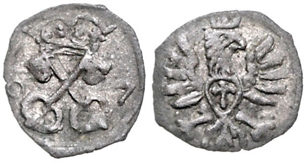 POLEN, Sigismund III., 1587-1632, AE Denar 1607, Posen. 12mm; 0,25g; 9h.
 (R4),...