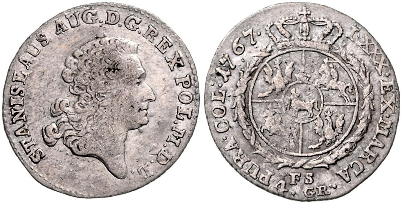POLEN, Stanislaus August, 1764-1795, 4 Groschen 1767 FS, Warschau. 4,81g.
 ss
...