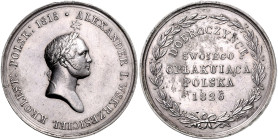 POLEN, Alexander I. von Russland, 1801-1825, Silbermed. 1826 a.s. Tod. Belorb. Büste r., darüber Stern. Rs.5 Zeilen Schrift im Lorbeerkranz. 41mm; 32g...