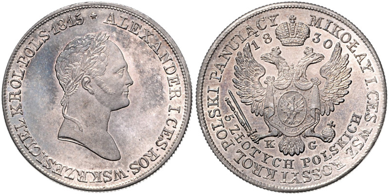 POLEN, Nikolaus I. von Russland, 1825-1855, 5 Zlotych 1830 KG, Warschau. 31,5mm;...