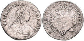 RUSSLAND, Elisabeth Petrovna, 1741-1761, Silber 24 Kopeken 1757. Prägung für Livonia und Estonia. 25,5mm, 6,10g; 12h.
 ss
Bitkin 363; KM 3