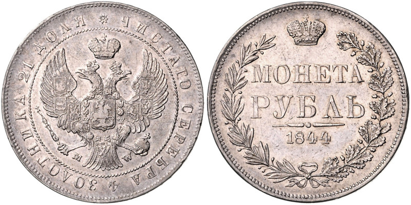 RUSSLAND, Nikolaus I., 1825-1855, Rubel 1844 MW, Warschau.
 ss/vz
Bitkin 423; ...