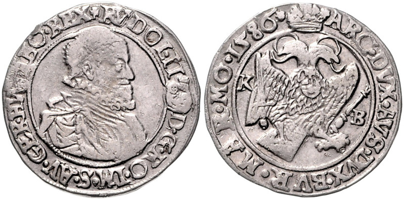 HAUS HABSBURG, Rudolph II., 1576-1612, 1/4 Taler 1586 KB, Kremnitz. 6,94g.
 sel...
