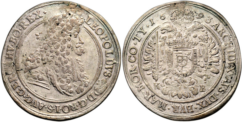 HAUS HABSBURG, Leopold I., 1657-1705, Reichstaler 1693 KB, Kremnitz.
 kl.Hsp., ...