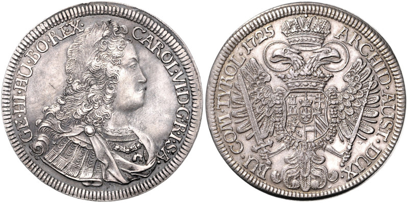 HAUS HABSBURG, Karl VI., 1711-1740, Reichstaler 1725, Hall. 28,20g.
 Vs.l.polie...