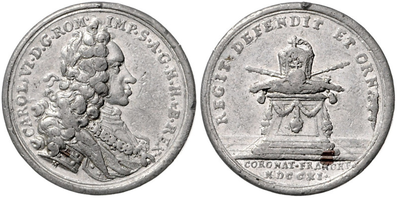 HAUS HABSBURG, Karl VI., 1711-1740, Zinnmed. 1711 (Abschlag vom Doppeldukaten) v...