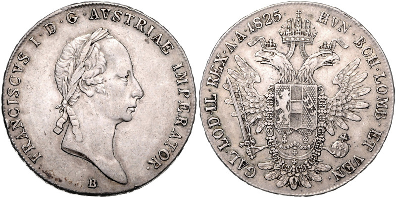 HAUS HABSBURG, Franz II. (I.), 1792-1835, Taler 1825 B. Altes Porträt.
 ss
Her...