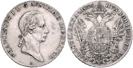 HAUS HABSBURG, Franz II. (I.), 1792-1835, 1/2 Konventionstaler (=Gulden) 1826 A, Wien.
 ss+
Her.437