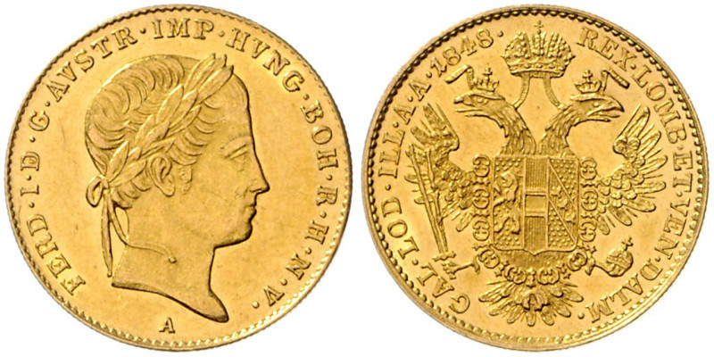 HAUS HABSBURG, Ferdinand I., 1835-1848, Dukat 1848 A, Wien. 3,49g.
Ware ist MwS...