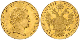 HAUS HABSBURG, Ferdinand I., 1835-1848, Dukat 1838 A, Wien. 3,49g.
Ware ist MwSt-befreit
VAT tax free
GOLD, ss/vz
Frbg.481; KM 2262