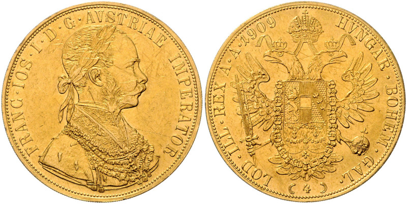 HAUS HABSBURG, Franz Joseph I., 1848-1916, 4 Dukaten 1909. 13,86g.
Ware ist MwS...