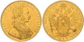 HAUS HABSBURG, Franz Joseph I., 1848-1916, 4 Dukaten 1909. 13,86g.
Ware ist MwSt-befreit
VAT tax free
GOLD, vz
Frbg.487; KM 2276