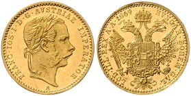 HAUS HABSBURG, Franz Joseph I., 1848-1916, Dukat 1869 A, Wien. 3,49g.
Ware ist MwSt-befreit
VAT tax free
GOLD, st
Frbg.492; KM 2265