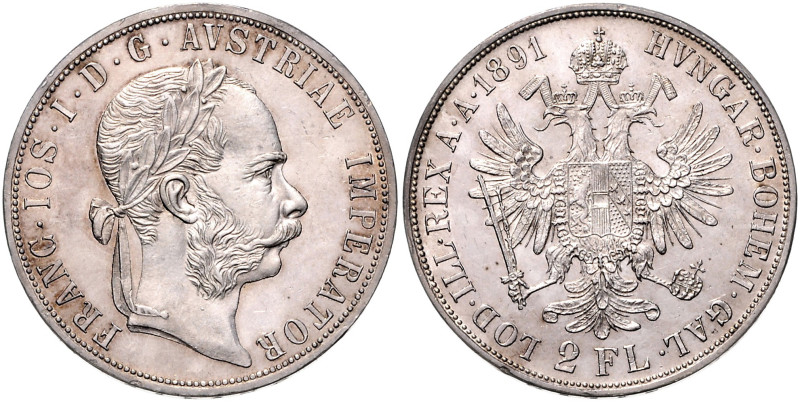 HAUS HABSBURG, Franz Joseph I., 1848-1916, Doppelgulden 1891.
 st
Dav.27; T.45...