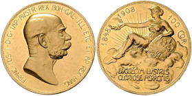 HAUS HABSBURG, Franz Joseph I., 1848-1916, 100 Kronen 1908. 60-jähr. Regierungsjubiläum. 33,83g.
Ware ist MwSt-befreit
VAT tax free
GOLD, vz/st
Fr...