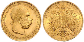 HAUS HABSBURG, Franz Joseph I., 1848-1916, 20 Kronen 1898. 21mm; 6,76g.
Ware ist MwSt-befreit
VAT tax free
GOLD, f.vz/vz
KM 2806; Frbg.504