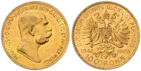 HAUS HABSBURG, Franz Joseph I., 1848-1916, 10 Kronen 1908. 60-jähriges Regierungsjubiläum. 3,38g.
Ware ist MwSt-befreit
VAT tax free
GOLD, vz/st
F...