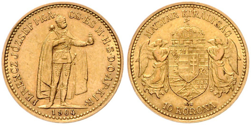 HAUS HABSBURG, Franz Joseph I., 1848-1916, 10 Kronen 1904 KB. 19,08mm; 3,38g.
W...