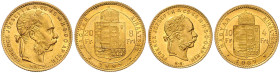 HAUS HABSBURG, Franz Joseph I., 1848-1916, 8 Florins =20 Francs 1885. (ss) 21,3mm; 6,44g. DAZU:4 Florins =10 Francs 1887. (vz) 19,3mm; 3,21g.
Ware is...