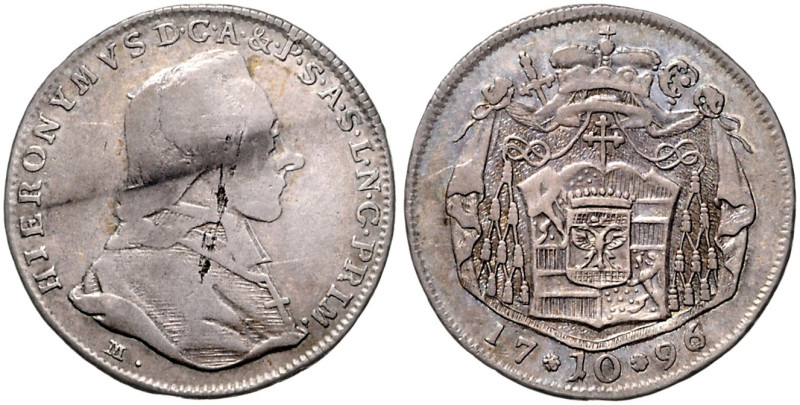 SALZBURG, ERZBISTUM, Hieronymus Graf Colloredo, 1772-1803, 10 Kreuzer 1796 M. 24...