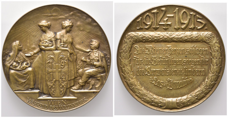 WIEN, STADT, Br.-Med. 1915 von Gurschner, a.d. Widmung vom Schwarz-Gelben Kreuz ...