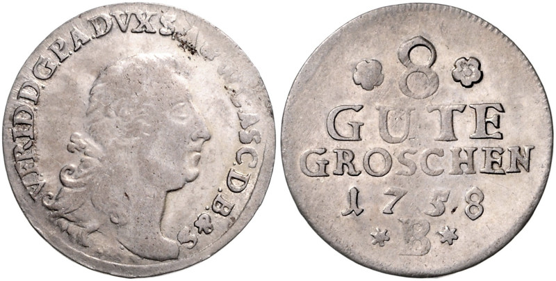 ANHALT-BERNBURG, Viktor Friedrich, 1721-1765, 8 Gute Groschen 1758 B. Kriegspräg...