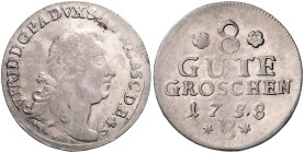 ANHALT-BERNBURG, Viktor Friedrich, 1721-1765, 8 Gute Groschen 1758 B. Kriegsprägung.
 ss
Mann 613; KM 42.2