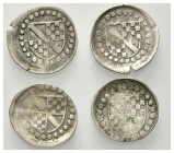 BADEN, Christoph, 1475-1527, Lot von 4 Stk., Eins.Pfennig o.J. Je ca. 14mm; je ca. 0,28g.
 4 Stk., ss
Wielandt 195; Schulten 101